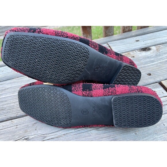 Vivaia Samantha Women's 40.5 US 9-9.5 Square Toe Mink-Knit Flats Red Plaid Deer - Picture 7 of 10